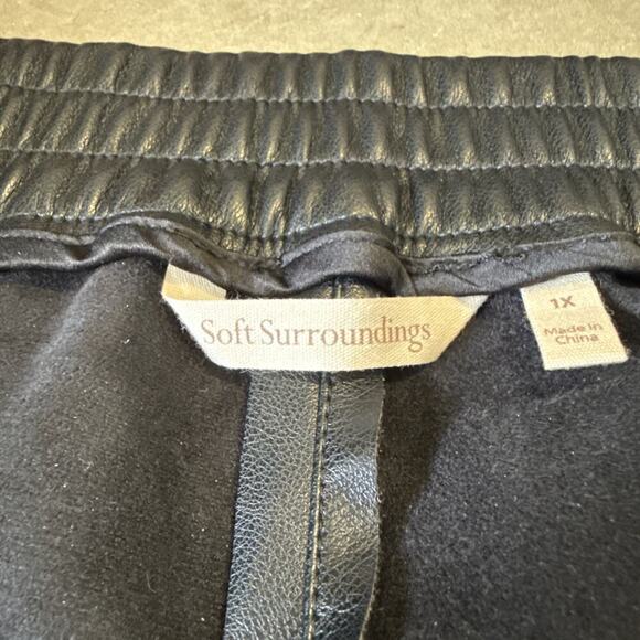 Soft Surroundings Rivka Faux Leather Pants Black Pull On 1X Wide‎ Leg Stretch - Picture 9 of 13